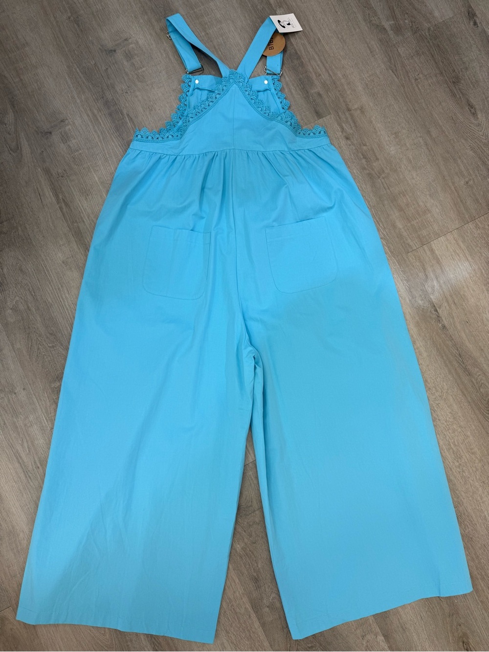 BiBi Turquoise Wide-Leg Cotton Overalls for Women - Picture 3 of 7